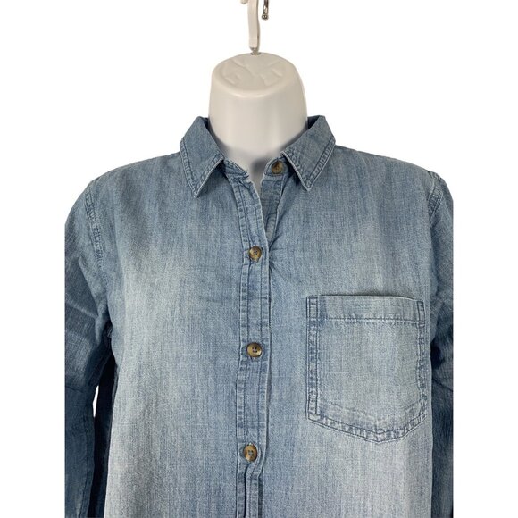 Sonoma Womens Denim Long Sleeve Button-Up Chambray Shirt Size Small - Picture 2 of 12